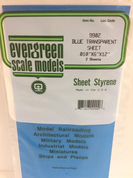 Evergreen 9902 Blue Styrene Sheet 6 x 12 in, .010 in Thick (2 Pack)