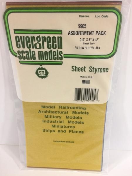 Evergreen 9905 Coloured Styrene Sheet Assortment 6 x 12 in, .010 in Thick (5 Pack)