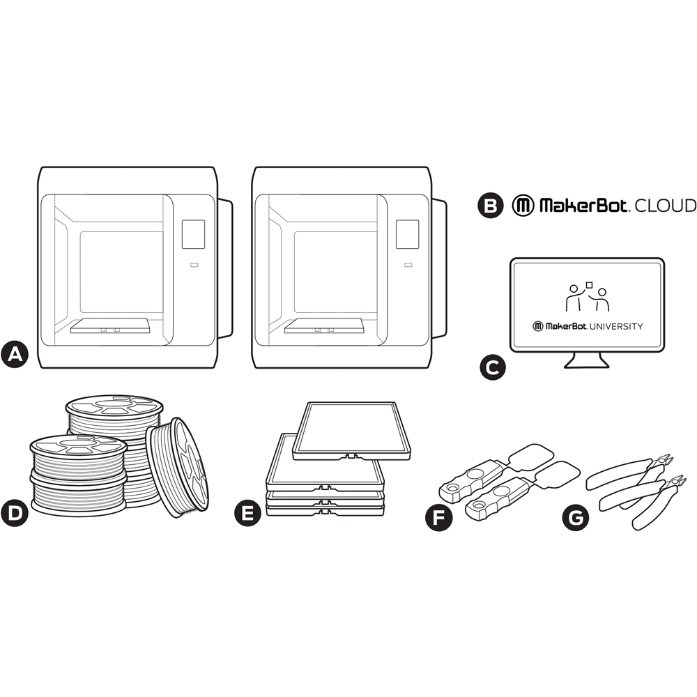 MakerBot Sketch Classroom 3D Printer Bundle (2 printers and accessories)