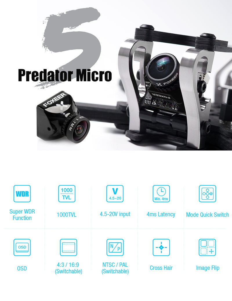 Foxeer Micro Predator 5 Racing FPV Camera M8 Lens 4ms Latency Super WDR