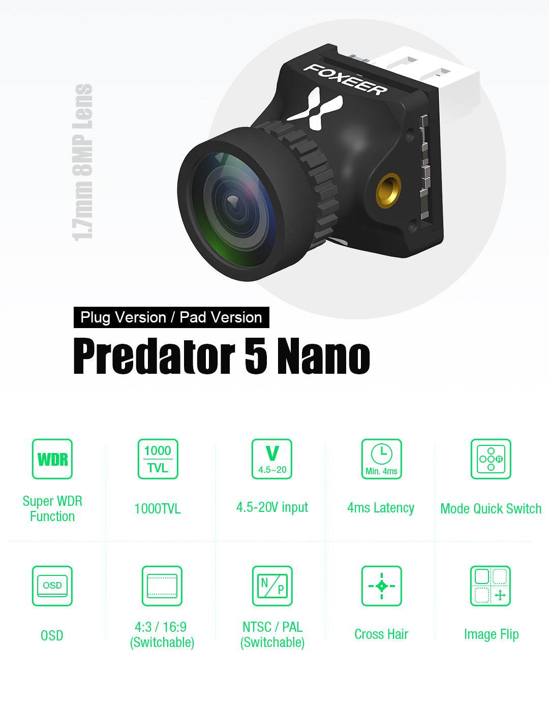 Foxeer Nano Predator 5 Racing Camera 4ms Latency Super WDR - Rising Sun FPV