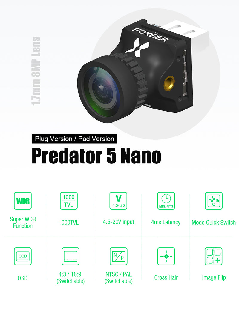 Foxeer Nano Predator 5 Racing Camera 4ms Latency Super WDR