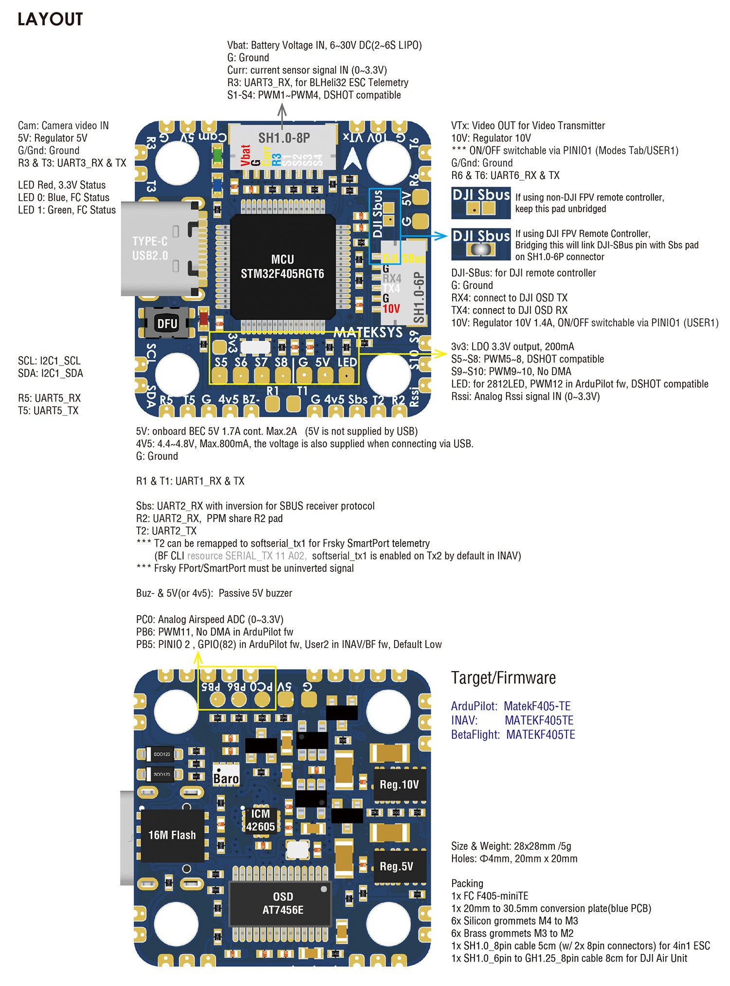 MatekSYS FLIGHT CONTROLLER F405-MINITE