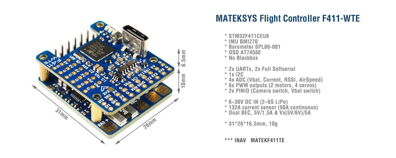 MatekSYS FLIGHT CONTROLLER F411-WTE