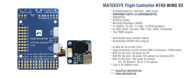 MatekSYS FLIGHT CONTROLLER H743-WING V3