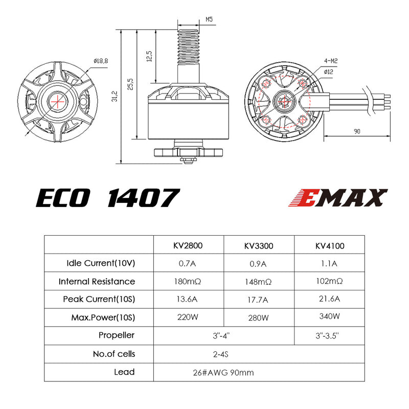 EMAX ECO MICRO SERIES 1407 2~4S 2800KV 3300KV 4100KV BRUSHLESS MOTOR FOR FPV RACING RC DRONE