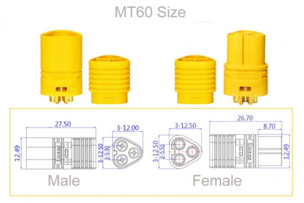 Amass MT60 Three-hole Plug Connector Yellow - Rising Sun FPV