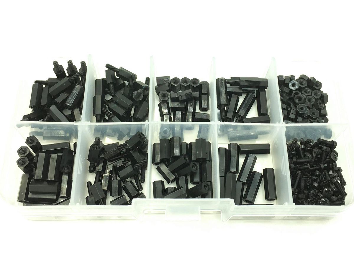 300pcs M2 Nylon Black Hex Screw Nut Spacer Stand-off Varied Length Assortment Kit Box - Rising Sun FPV