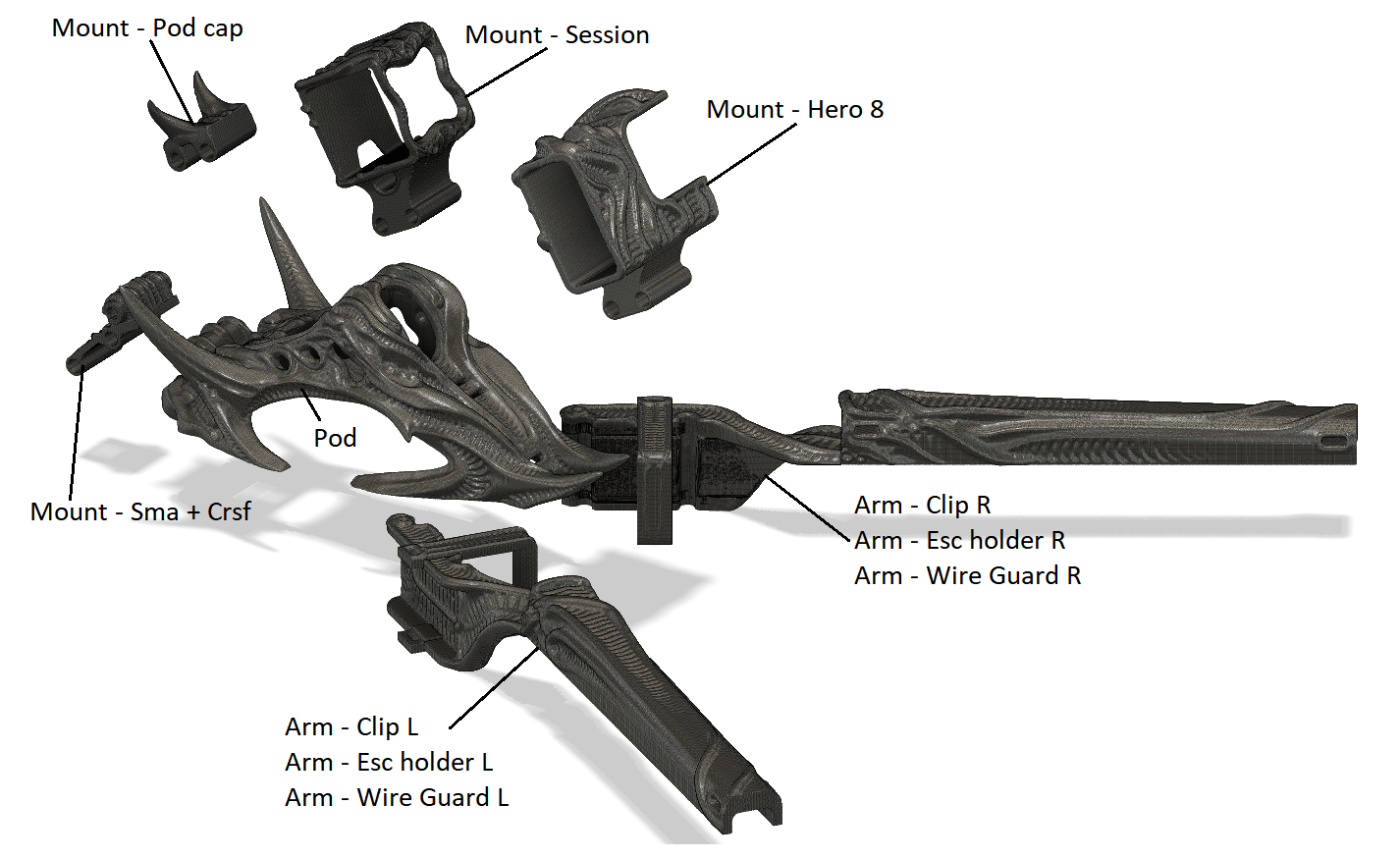 Big Fu*kin WEDGE (BFW) BEAST Class Frame 3D Printed Kit - Rising Sun FPV