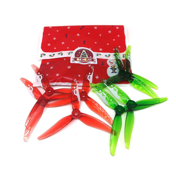 Gemfan 51466 V2 Hurricane 3-Blade Propellers (Set of 8) - Father Christmas Edition