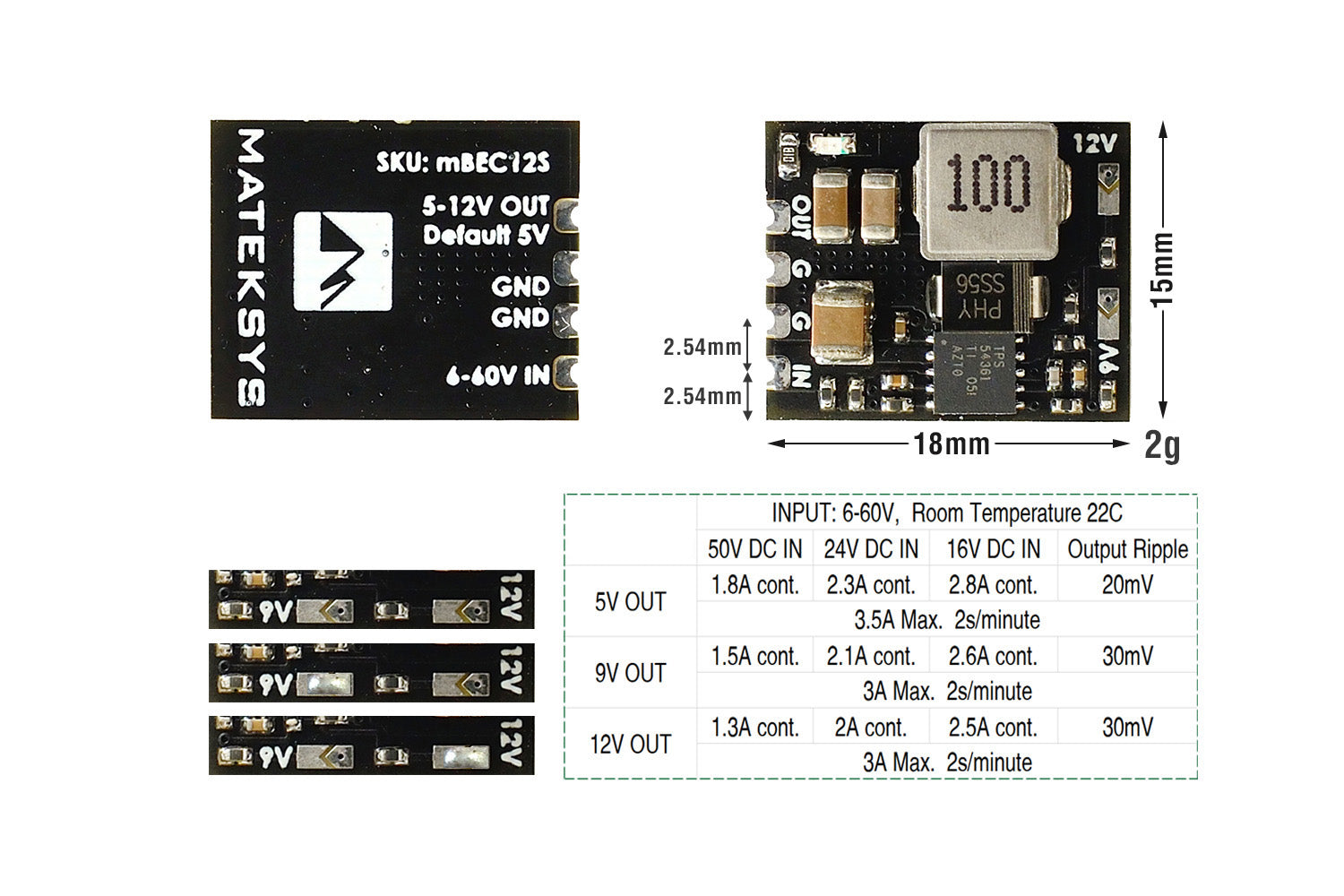 MatekSYS Micro BEC 6-60V to 5V/9V/12V-ADJ - Rising Sun FPV